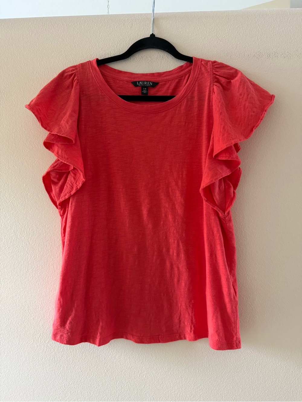 Ralph Lauren Coral-Red Ruffle Sleeve Short Sleeve Tee